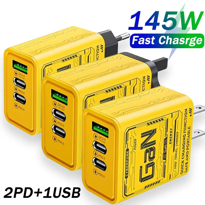 Chargeur USB à Charge Rapide 145W, Adaptateur de Charge Rapide pour iPhone, Samsung, Huawei, Xiaomi, Tablette Portable, Prise EU/US/UK