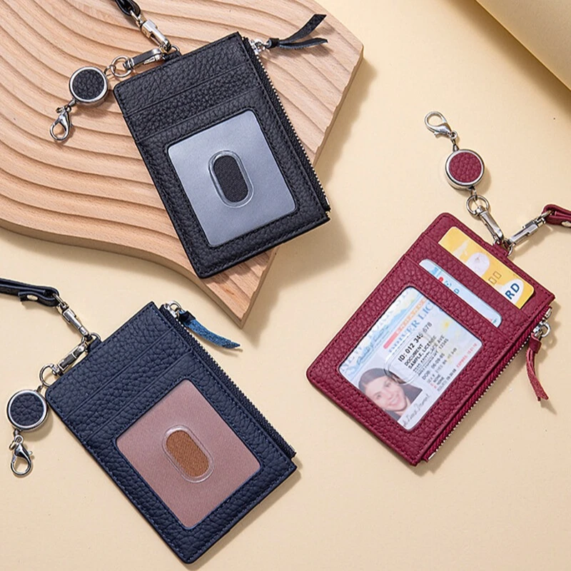 

Женский чехол для удостоверения личности, натуральная кожа, легко выдвижная пряжка, карты, монеты, сумки на молнии, многофункциональный кошелек со шнурком