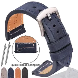 Genuine Leather Watchband Bracelet Black Blue Gray Brown Cowhide Watch Strap For Galaxy Wrist Band Women Men 18mm 20mm 22mm 24mm