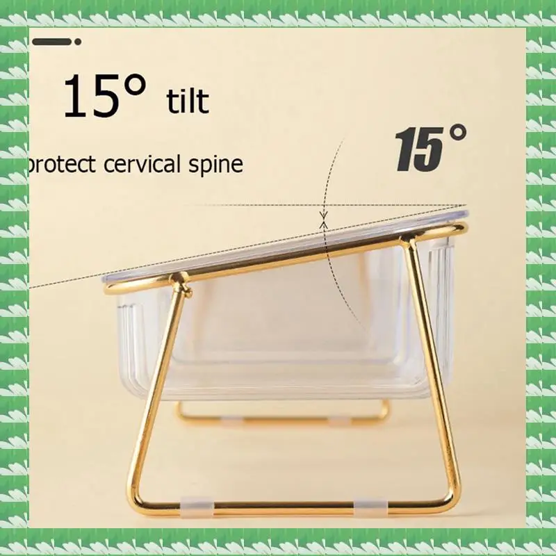

Pet Double Bowl Transparent High Foot Cat Bowl Drink Water Cat Food With Stand Raised Water Feeder Dog Bowl Supplies Durable