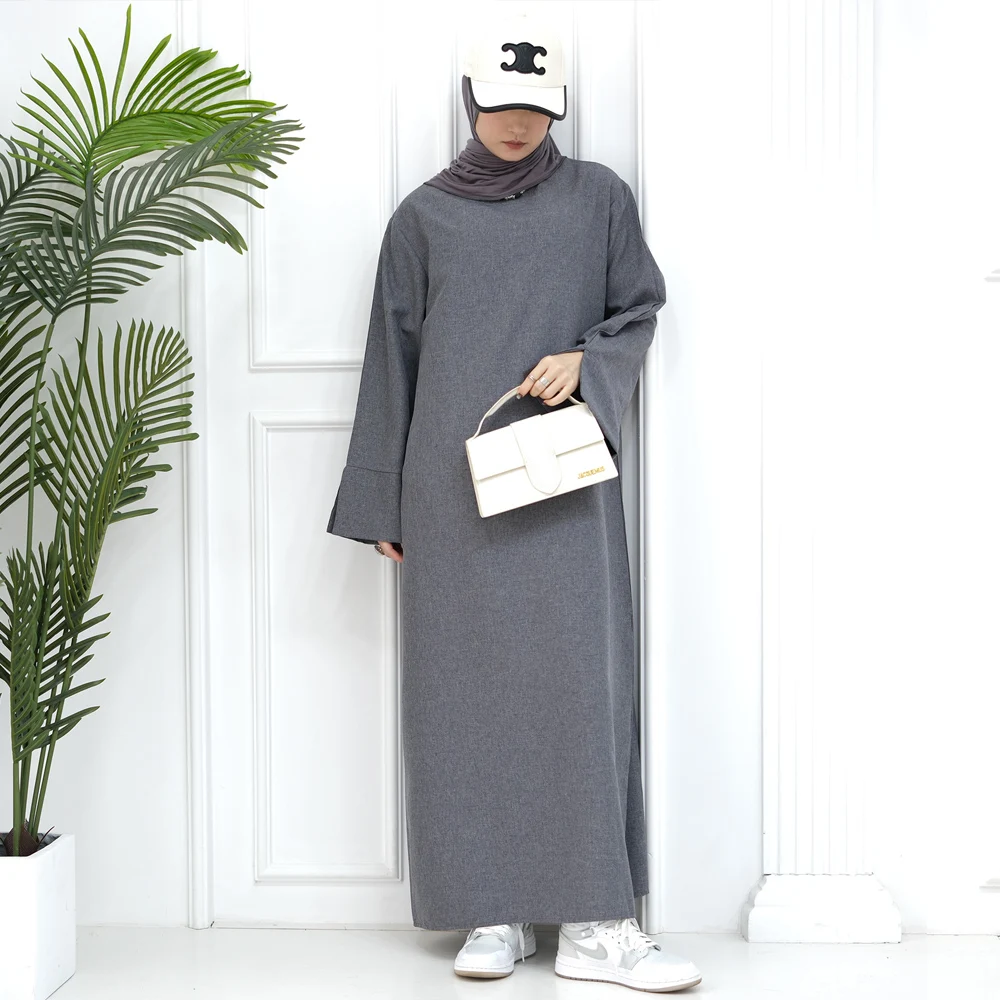 

Plain Dubai Abaya Loose Muslim Dress Women Casual Islamic Clothing Side Pockets Split Cuffs Turk Hijabi Robe Ramadan Eid Kaftans