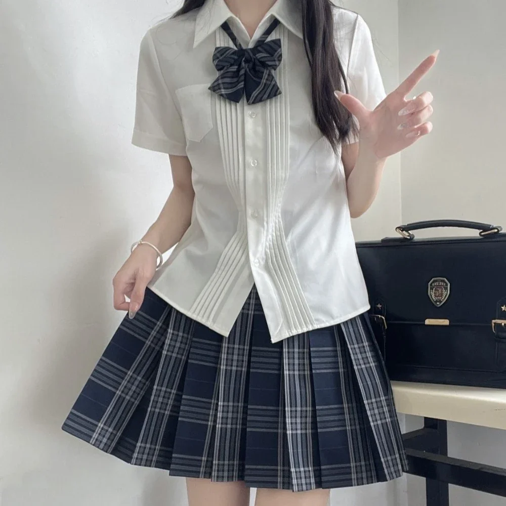 Uniforme d'écolière Jk, jupe plissée à carreaux gris avec nœud, uniforme scolaire japonais, costume mignon pour fille, Costumes de remise de diplôme pour femmes