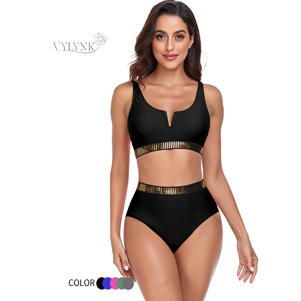 

VYLYNK Bikinis Sets Swimsuit 2024 Women Two-Piece Swimwear High Waist Bathers Female Short Tankini Pool Swimming suit Beachwear