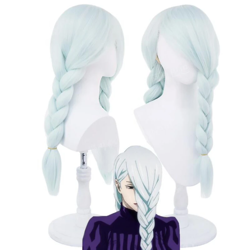 Anime Kaisen Mei Mei Cosplay Wig Light Blue Braids Braided Wigs Long Ponytails Hair for Halloween Costume Role Play