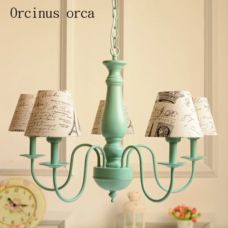 

Modern minimalist North American style rural pastoral Iron Chandelier Mediterranean green living room bedroom dining room lamps