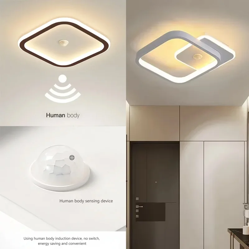 Plafond moderne à LEDs lustre plafonnier intelligent avec capteur de mouvement pour escalier couloir couloir entrée luminaire