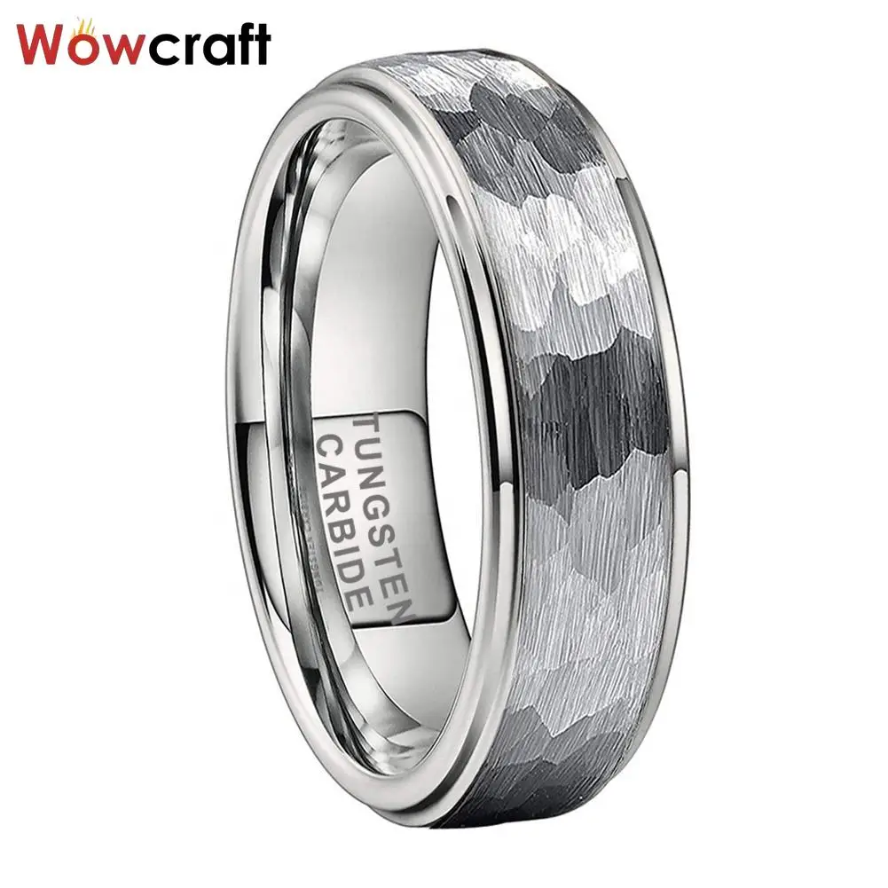 Hammered Tungsten Carbide Ring for Men Women Fashion Engagement Wedding Band