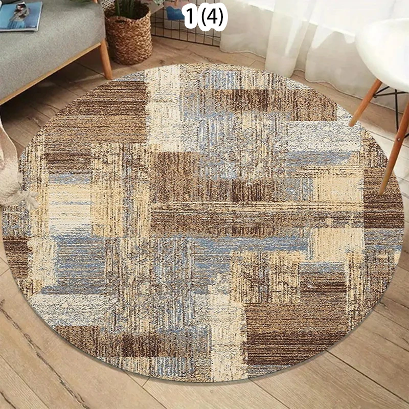 Vintage Abstrakter Distressed-Print Runder Teppich Waschbar Rutschfest Wohnzimmerteppich für Schlafzimmer Esszimmer Heim-Dekoration