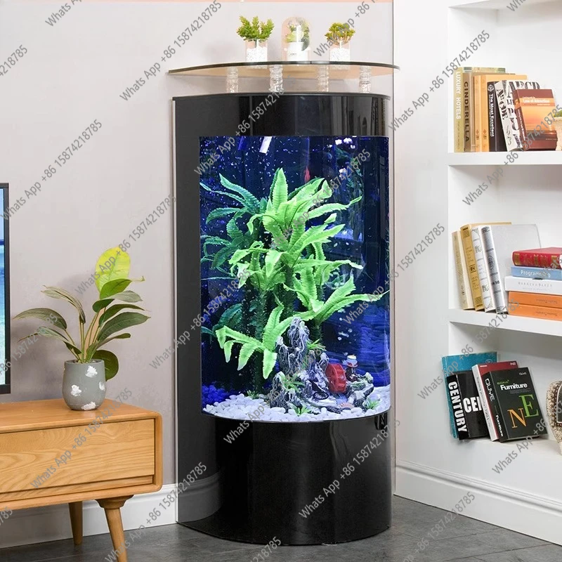 

Semicircular fish tank living room household floor-to-ceiling glass goldfish tank ecological water-free