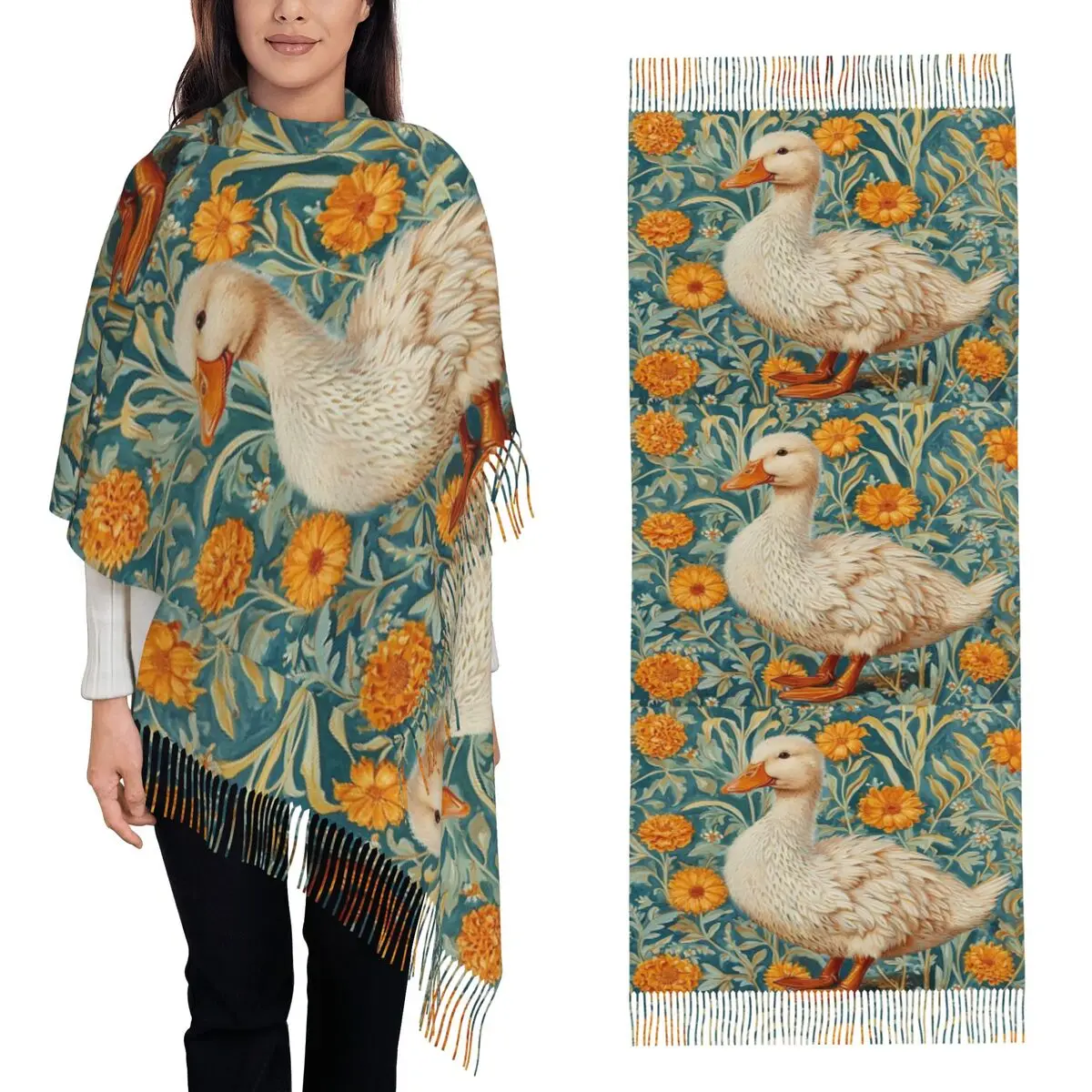 

Duck Pattern Scarf Tassel Scarves for Women Soft Warm Shawls and Wraps Large Fall Winter Shawl Wrap