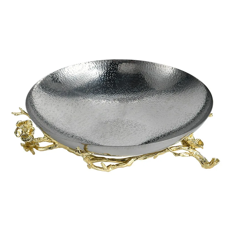 

Nordic light luxury high-end home restaurant decoration hammer stainless steel fruit plate metal tripod ornament decorative bowl