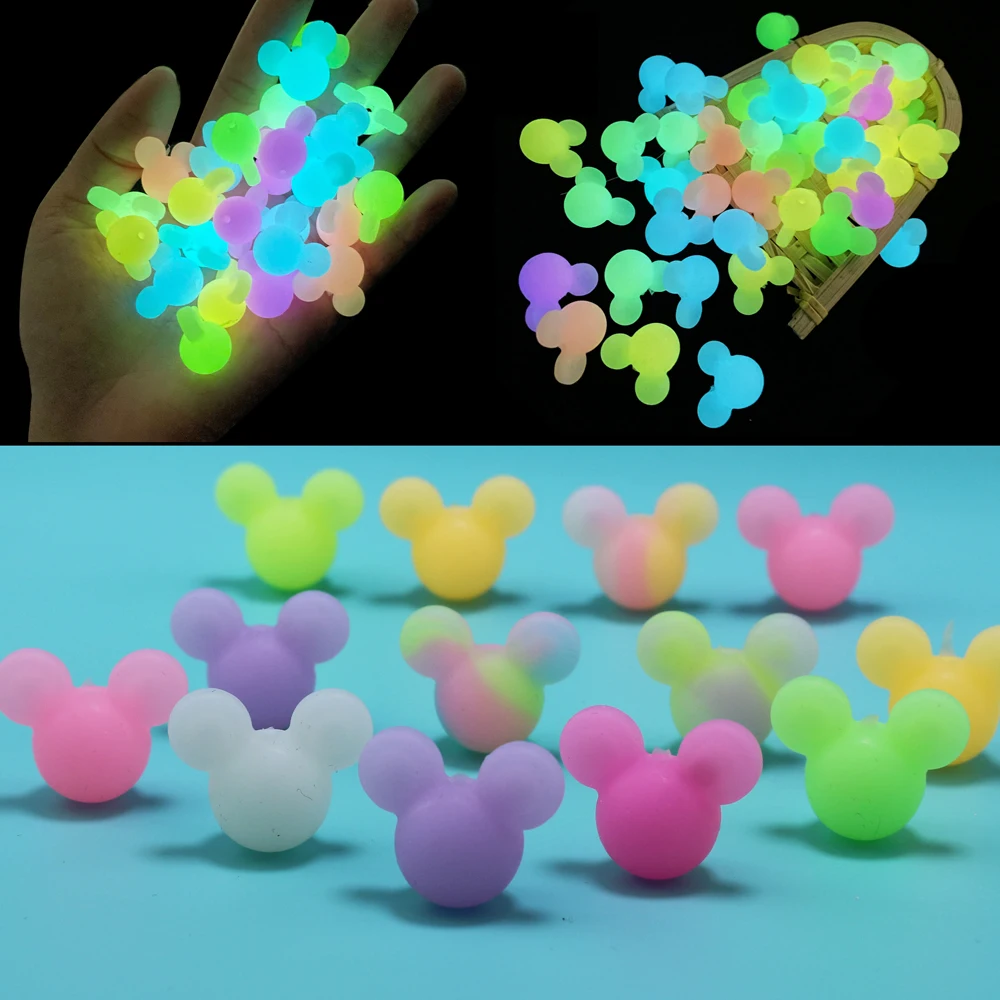 10Pcs Luminous Mickey Silicone Beads Glow In The Dark Fishing Loose Silicon Beads for Jewelry Marking DIY Necklace Bracelet