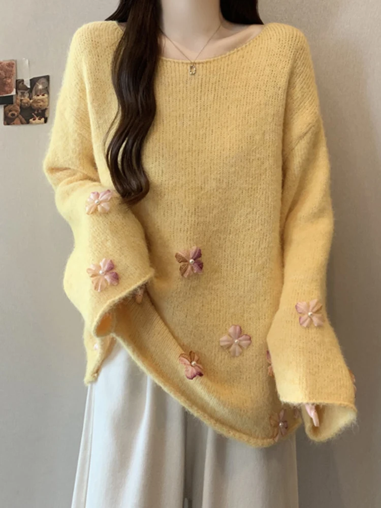 

oulder Bared Long Sve Knitted Sweater Women's Slim Fit round Ne Spring Autumn Faion Commute Sle Korean Version Bas...