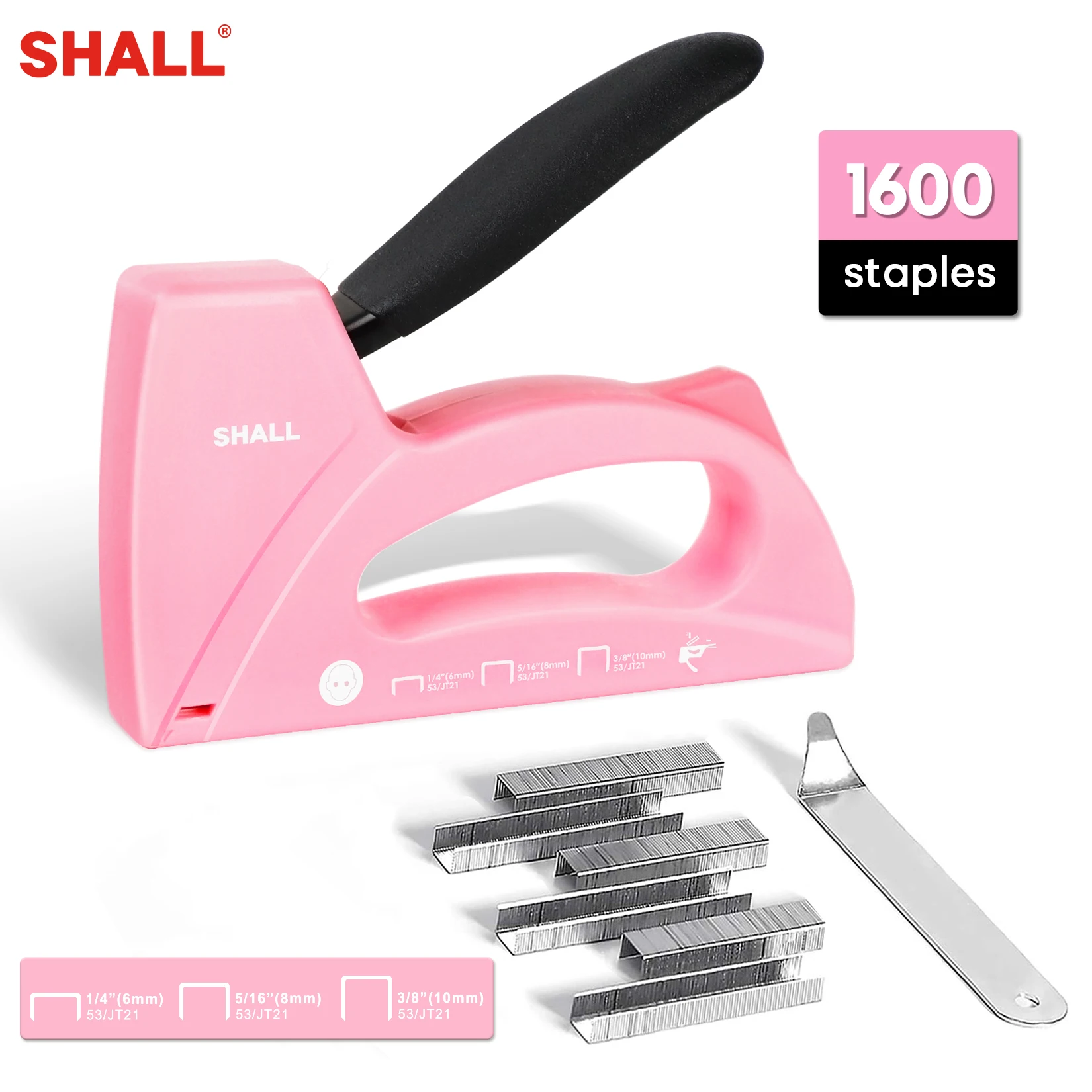 SHALL Light Duty Staple Gun for Wood Pink Upholstery Staple Gun with 1600pcs Staples for Crafts Fabric DIY Decoration