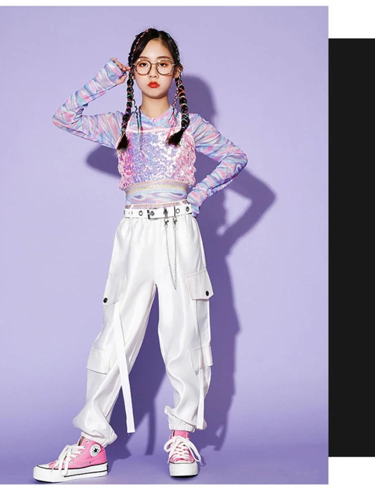 Meninas traje de dança jazz para hip-hop roupas de rua crianças passarela mostrar traje rave outfit menina moderna dança de salão palco
