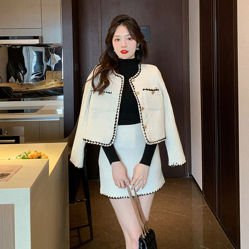 

Petite Chic Set for Women Female Office Lady 2023 New Spring/Autumn Fashionable High-quality Grid Mohair Dress Two-piece Set