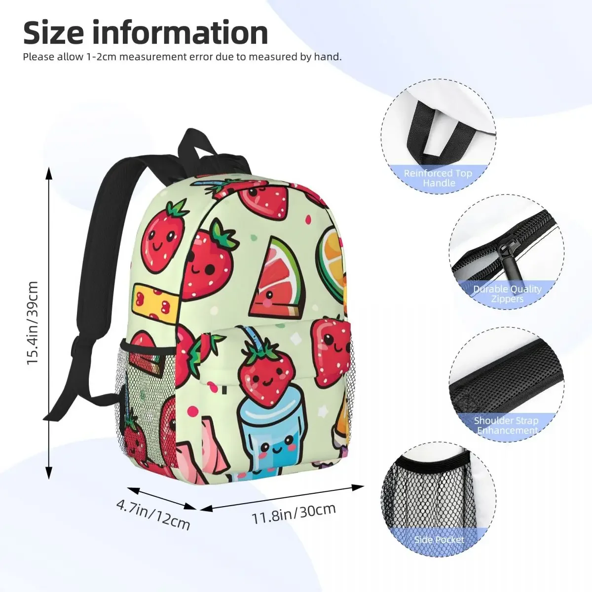 Kawaii Food Delights Seamless Watercoolour Backpacks Boys Girls Bookbag Fashion Children School Bag Laptop Rucksack Shoulder Bag