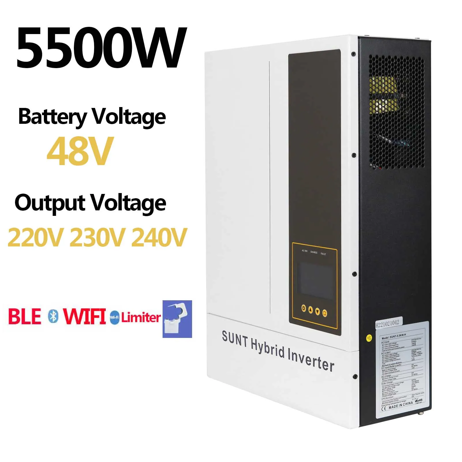 エネルギー貯蔵ハイブリッドインバーター、5500wバッテリー電圧、48v ac出力、220 v 230 v 240v、純粋な正弦波インバーター、50hz、60hz