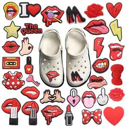 1Pcs PVC Red Series Lips Heart Bowknot Queen Charms Buckle Clog Woman Mouth Shoe Decorations Fit Party Present