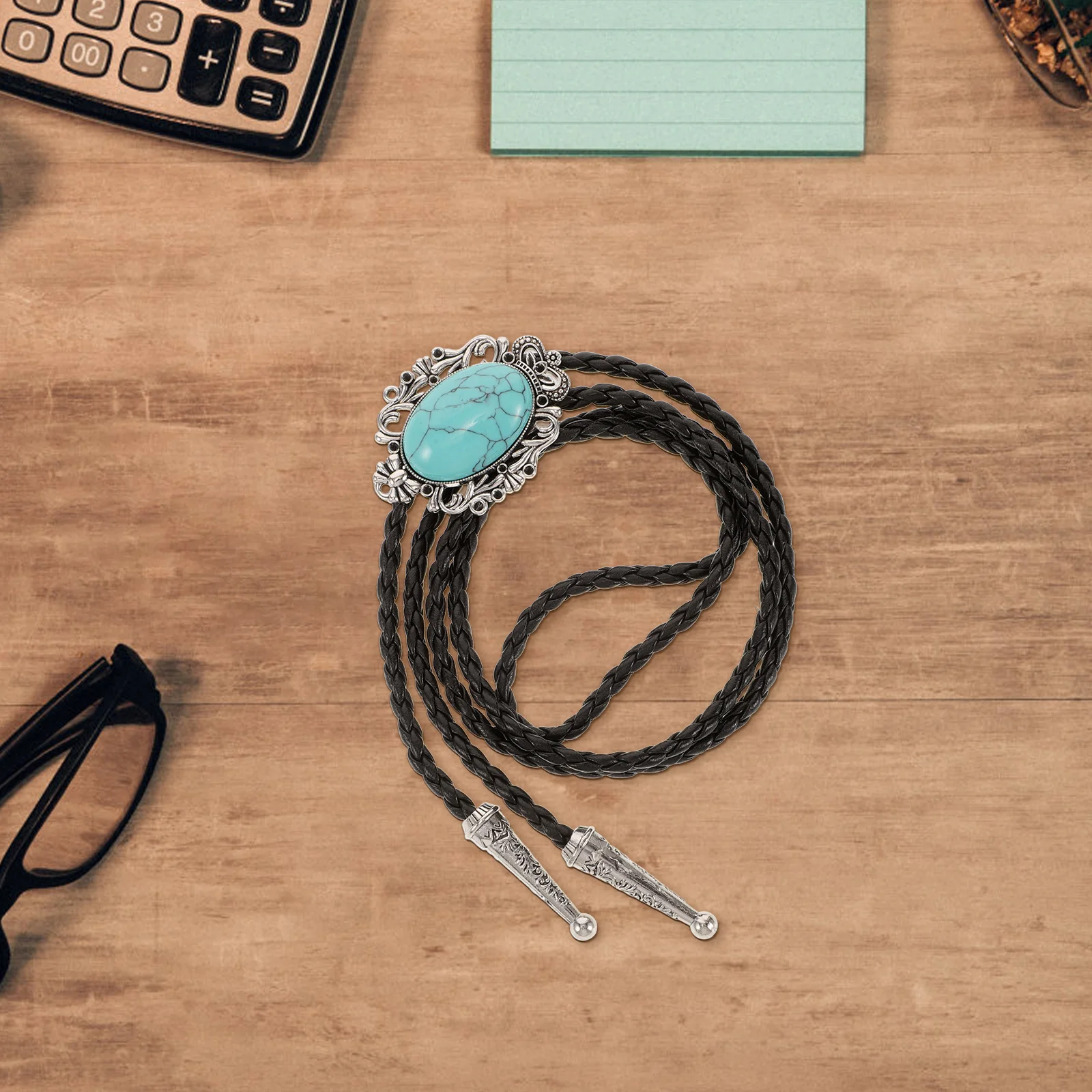 

Turquoise Bolo Tie Necklace for Men Women Sky Blue PU Rope Western Cowboy Bow Tie Vintage Mens Accessories