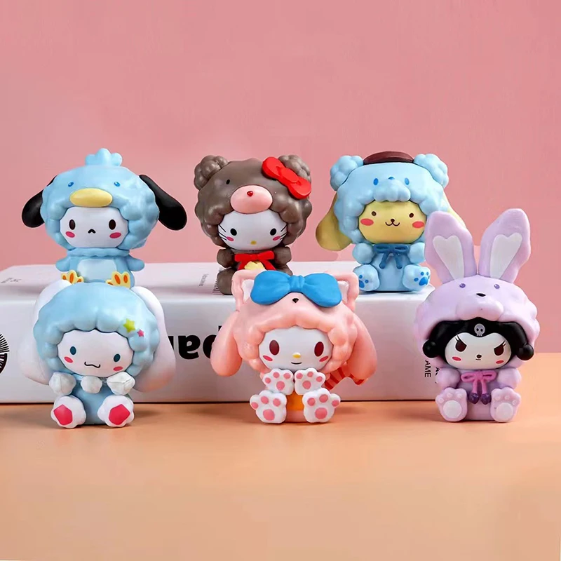 

6 шт./набор Sanrio Cinnamoroll My Melody Kuromi Hello Kitty Милая модель куклы мультфильм экшн-фигурки декоративные украшения игрушки подарок