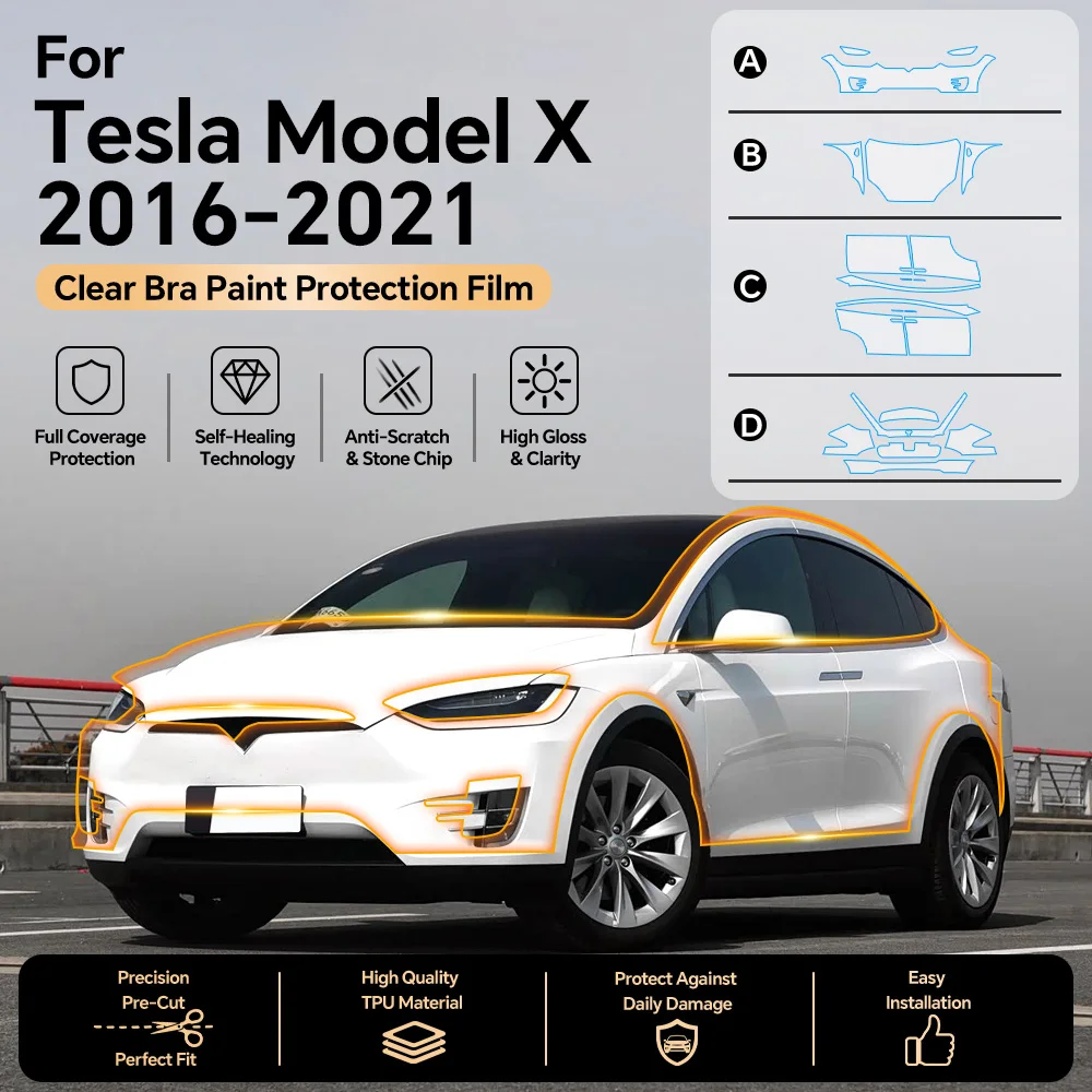 For Tesla Model X 2016-2021 8.5Mil TPU Anti-Scratch Paint Protection Film Car Pre-cut PPF Clear Bra Resistant Repairable Cover