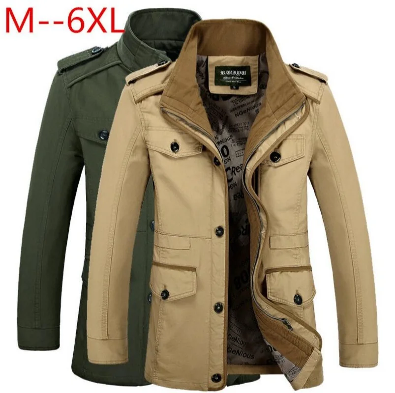 

Мужские куртки оверсайз, пальто, мужской плащ 5XL 6XL, весенне-осенняя однотонная хлопковая повседневная длинная куртка, мужская одежда, верхняя одежда