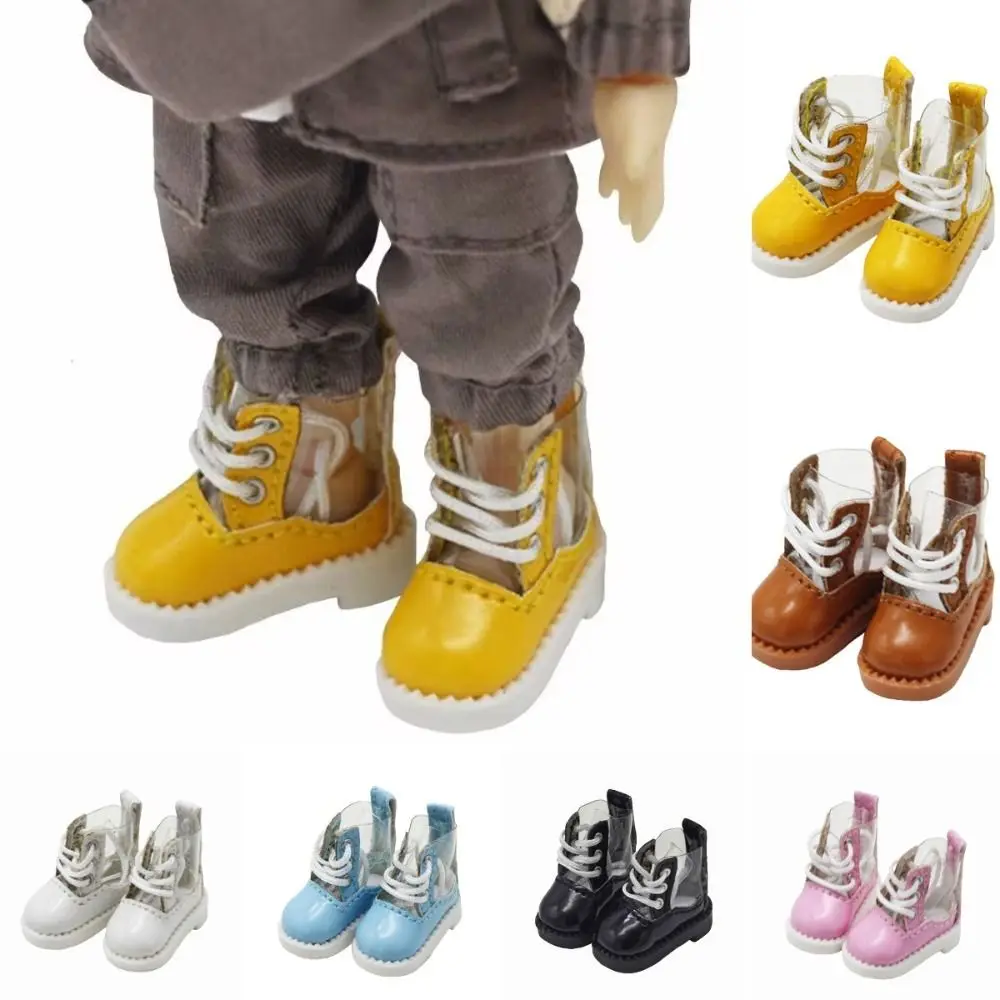 Puppen zubehör Schnürung transparente Puppen stiefel Mode Cartoon bjd Puppen schuhe schöne süße ob11 Regens tiefel Baby zubehör