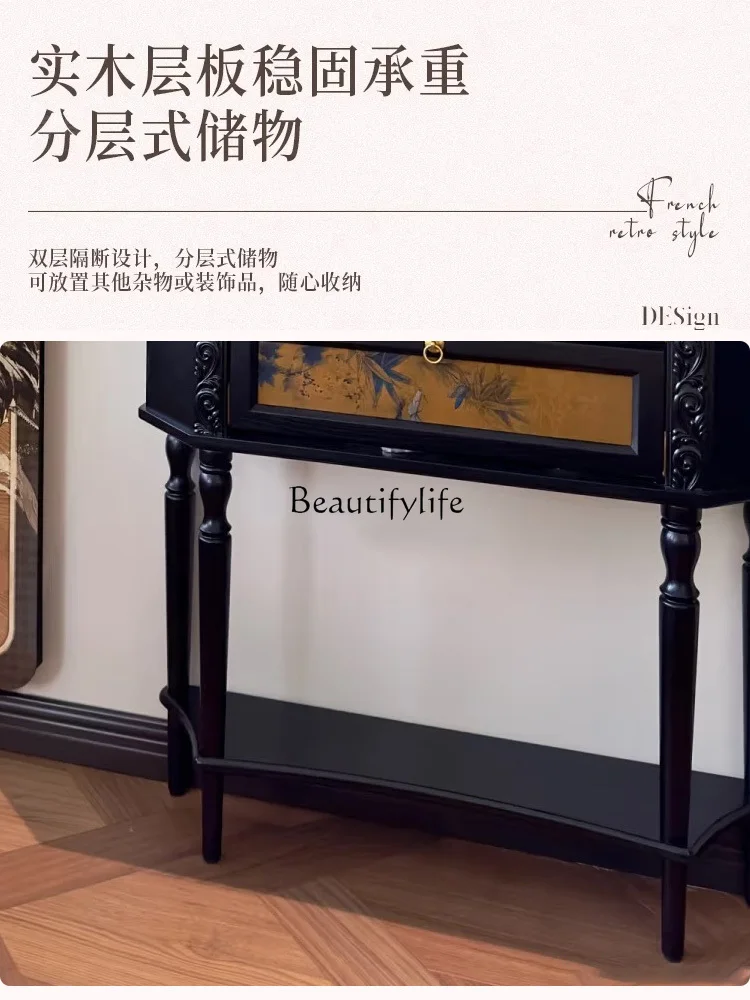 French retro solid wood entrance table decorative display cabinet corridor opposite door strip several lockers