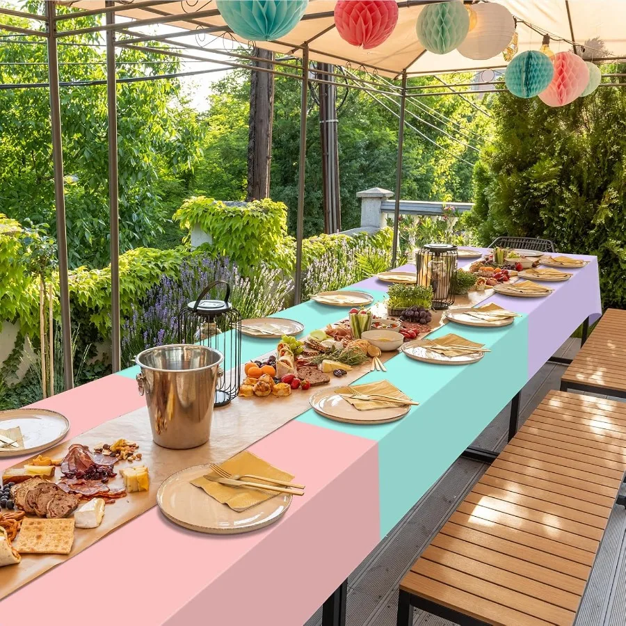 6 قطعة مفارش المائدة الباستيل قوس قزح مزيج اللون البلاستيك مفرش المائدة المتاح مستطيل الجدول كوف لاستحمام الطفل الزفاف الزفاف Eas