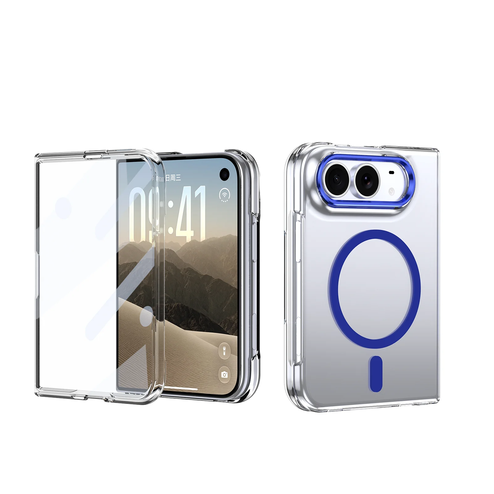 For Magsafe iPhone Duo Case Transparent Magnetic Wireless Charging Folding With Tempered Film Shockproof Back Cover Accessories