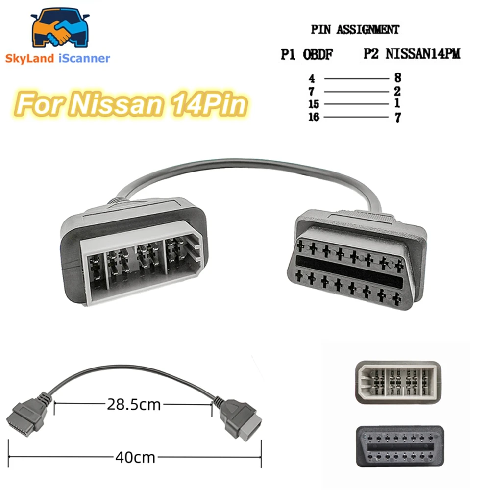 

2026 Latestt OBD2 Connector For Nissan 14 Pin-16 Pin OBD2 Adapter 14Pin Car Diagnostic Converter Tool Super practical For Nissan
