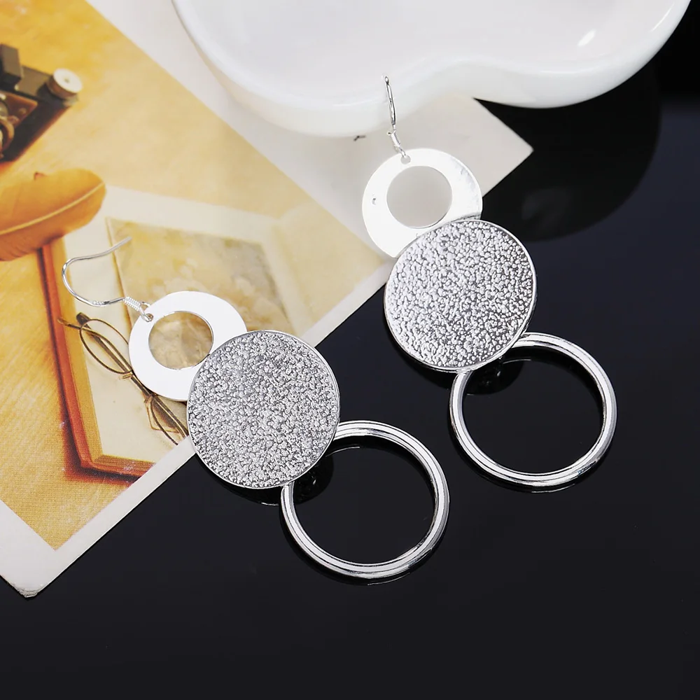Elegant stylish 925 sterling silver triple circle drop earrings perfect jewelry gifts  accessories birthday weddings party