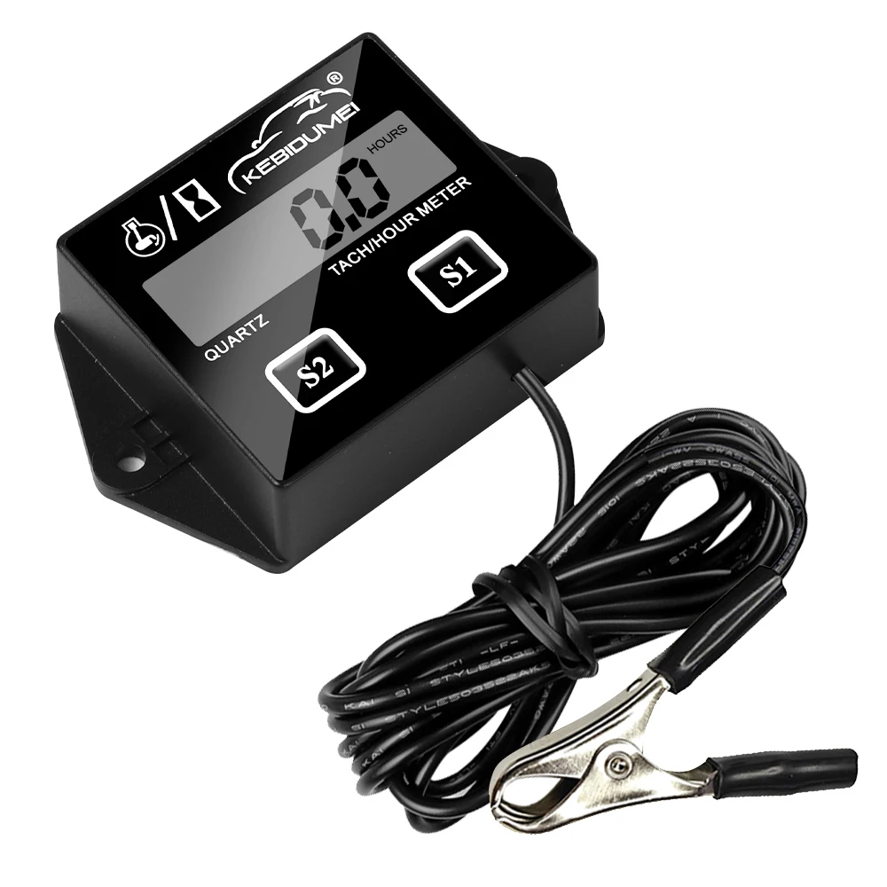 Kebidumei Tach Hour Meter Digital Engine Tachometer Gauge with clip Waterproof RPM LCD Display For Motorcycle Stroke Engine Boat