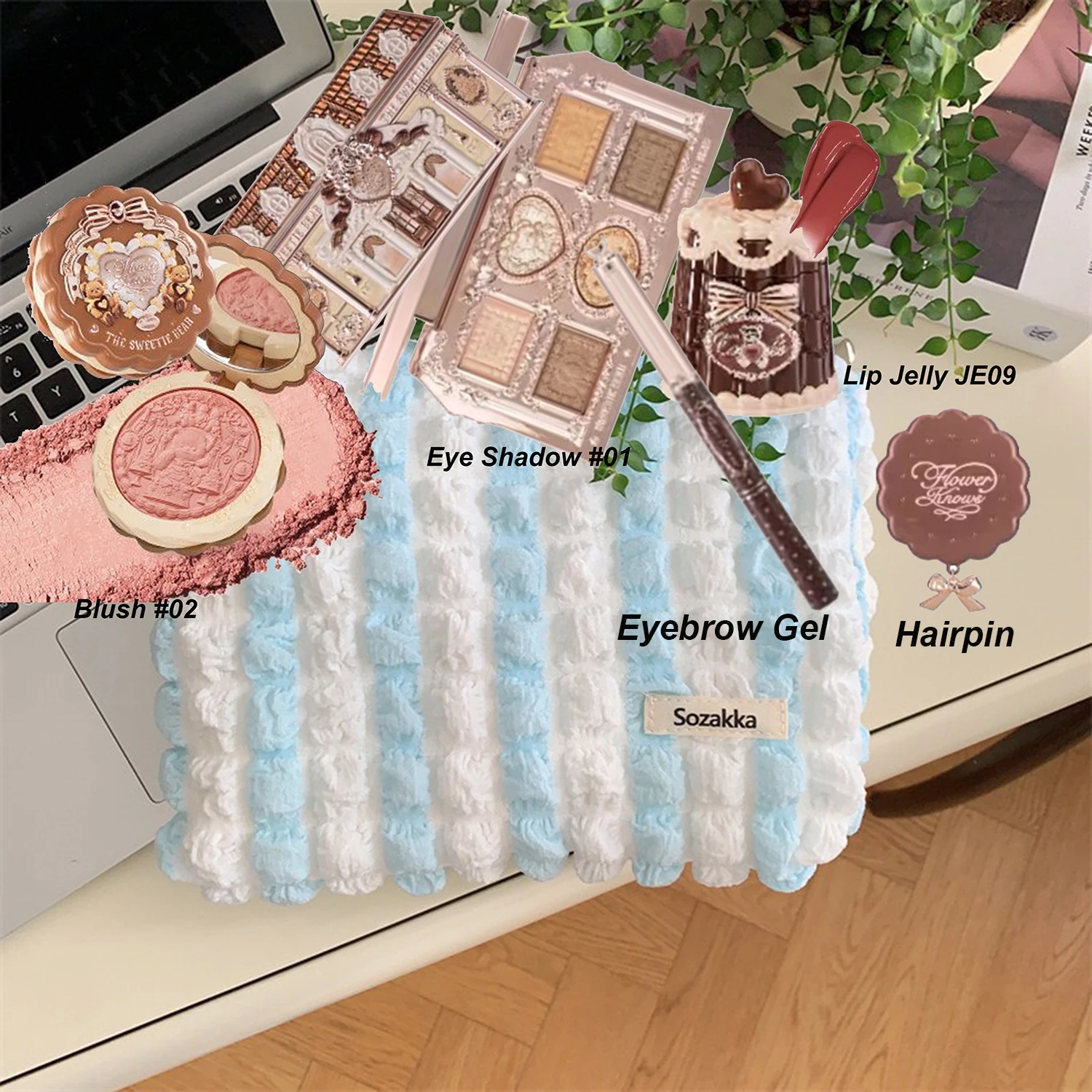 Flower Knows Chocolate SWEETIE BEAR Makeup Set Eyeshadow Palette Matte Lip Mud Blush Long Lasting Black Mascara Cream Original