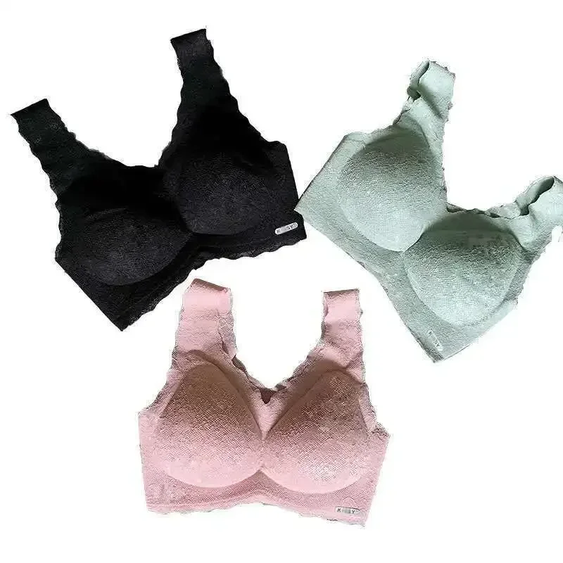 Lace platinum kiss latex underwear one-piece seamless zero binding gathered bra set