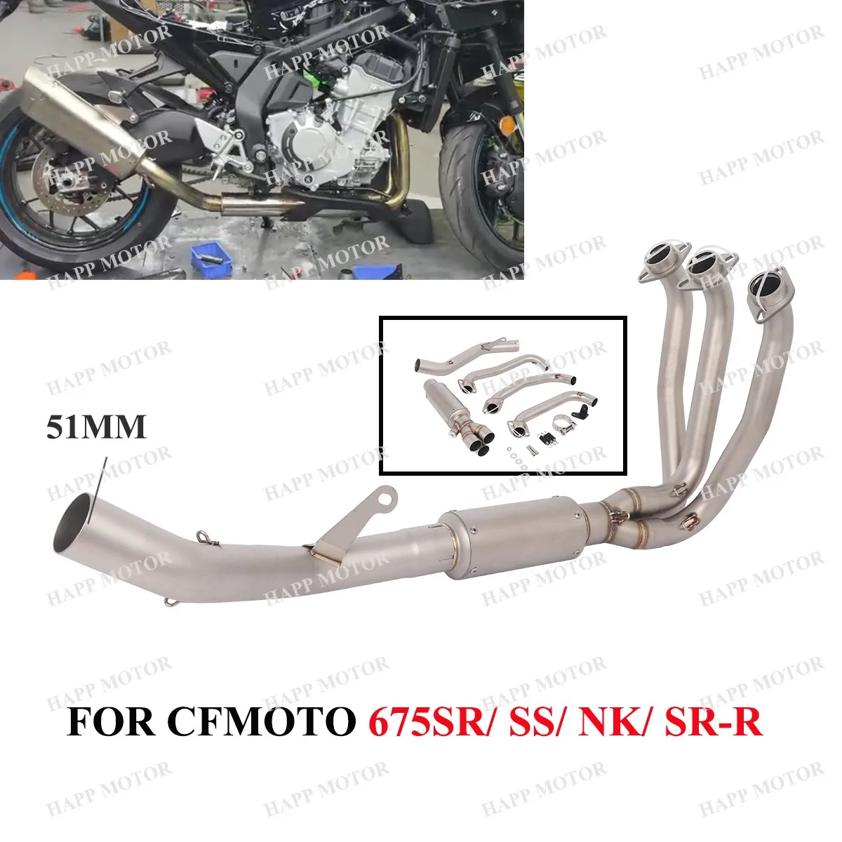 

For CFMOTO 675SR 675SRR 675SS 675NK All Years Motorcycle Exhaust 51MM Front Link Pipe Stainless Slip On 675SR Pipe
