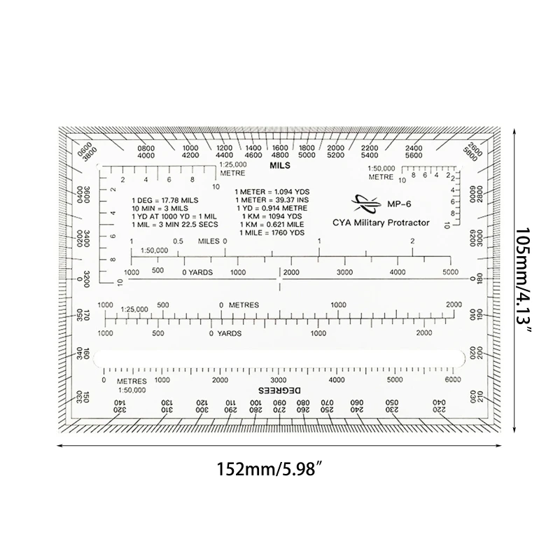 Clear Coordinate Scale Map Plastic Military Protractor Reading and Land Navigations Topographical Map Scale for Outdoor