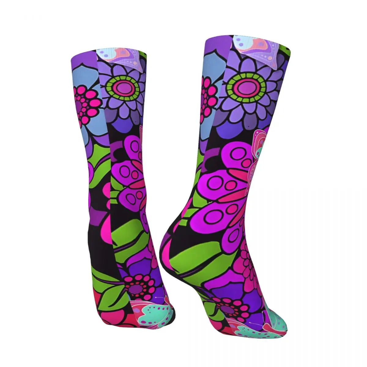 Funky And Butterflies Art Men's Socks Retro Harajuku Street Style Novelty Casual Crew Sock