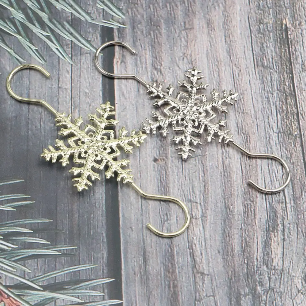 10pcs Decorative Christmas Snowflake Hooks Stainless Steel Snowflake Shape Xmas Tree Decoration Hook 68mm Gold/Silver