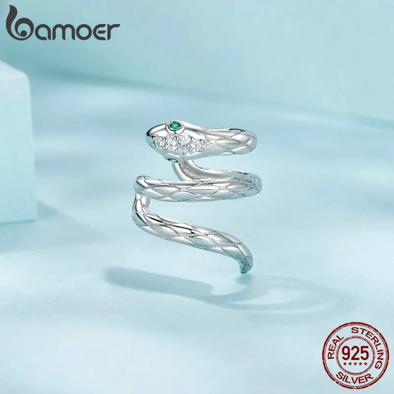 BAMOER 925 Sterling Silver Mono Snake Clip Earring For Women Fashion Ear Cuff High Jewelry Party Gifts for Women Teen Girls