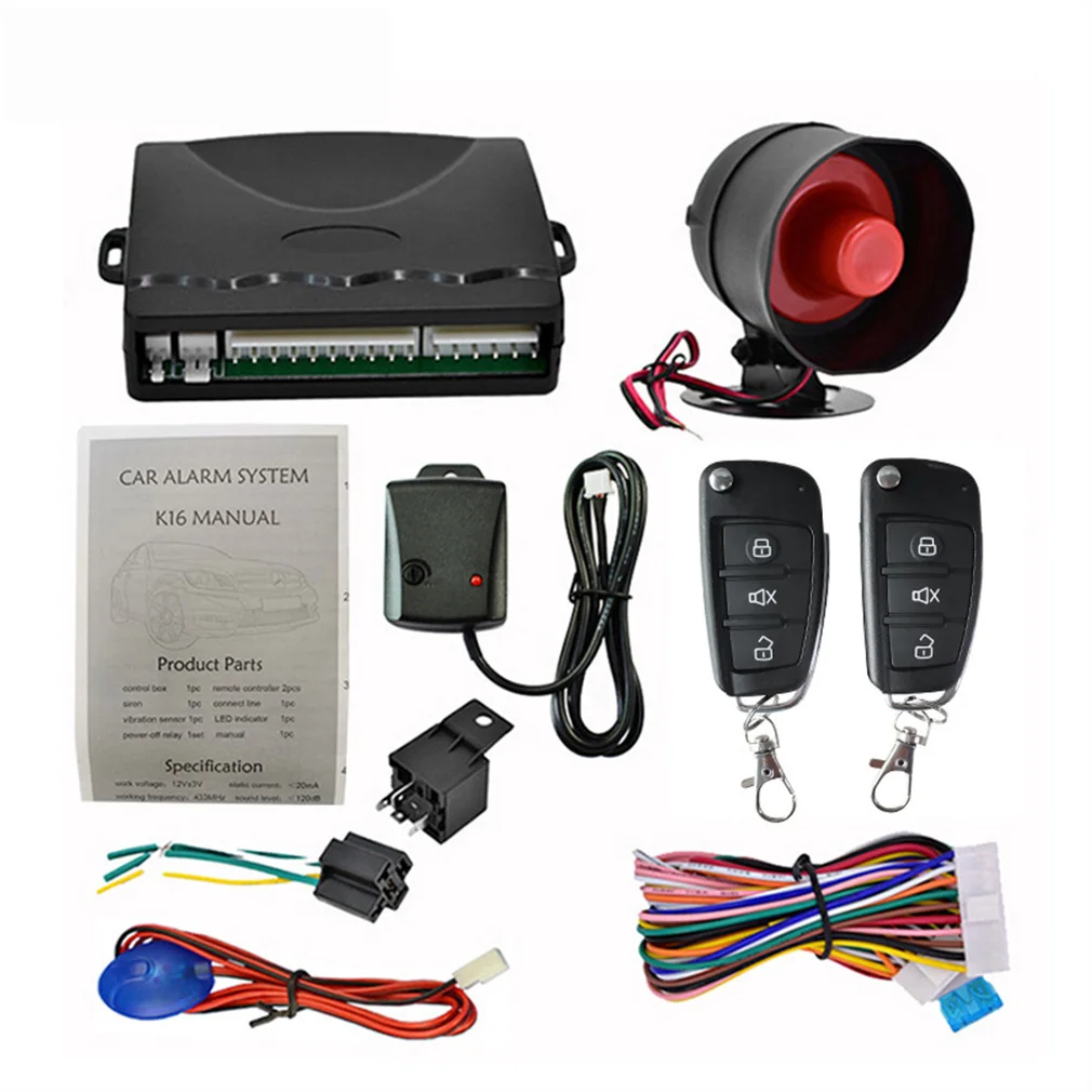 Car Vehicle Security System Burglar Alarm Protection Anti-theft System 2 Remote Control with Siren Wiring Harness Dropshipping