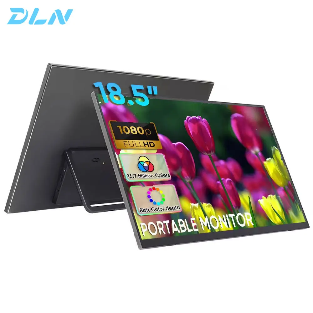 

DLN 18.5 inch Portable Monitor 1080p 60Hz Stand Type Screen Extender Metal Material Type-C Connectivity For Wins & Mac