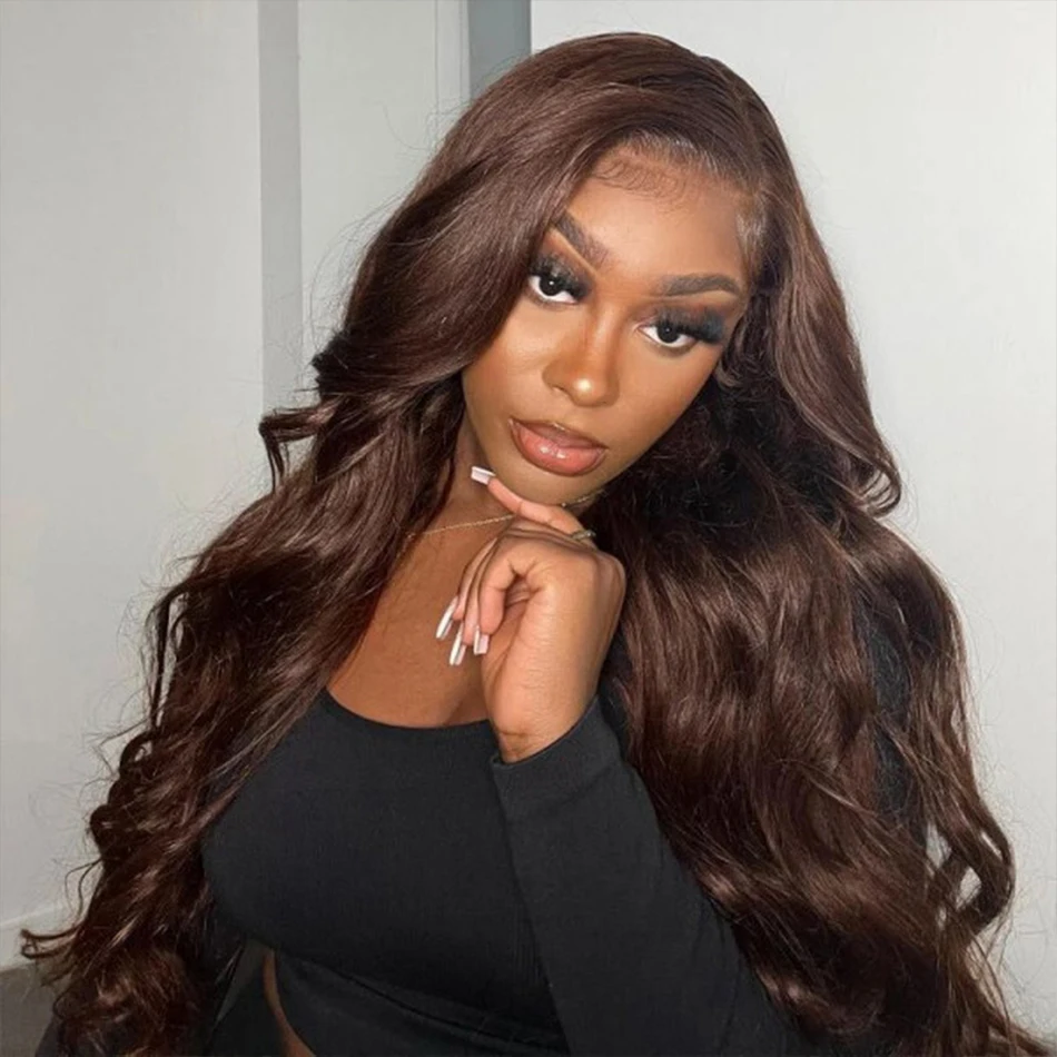13x4 Chocolate Brown HD Lace Front Wig 34 Inch Body Wave Human Hair Brazilian Colored Transparent Lace Frontal Wig for Women