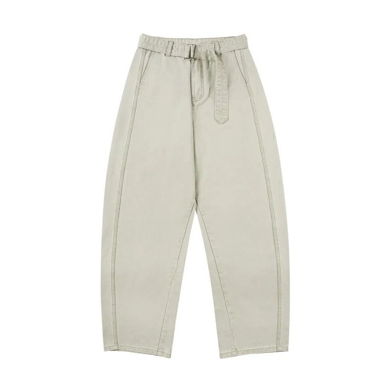 

LK1009 American retro belt models stonewashed casual trousers wide men loose straight machete trousers tide couple models