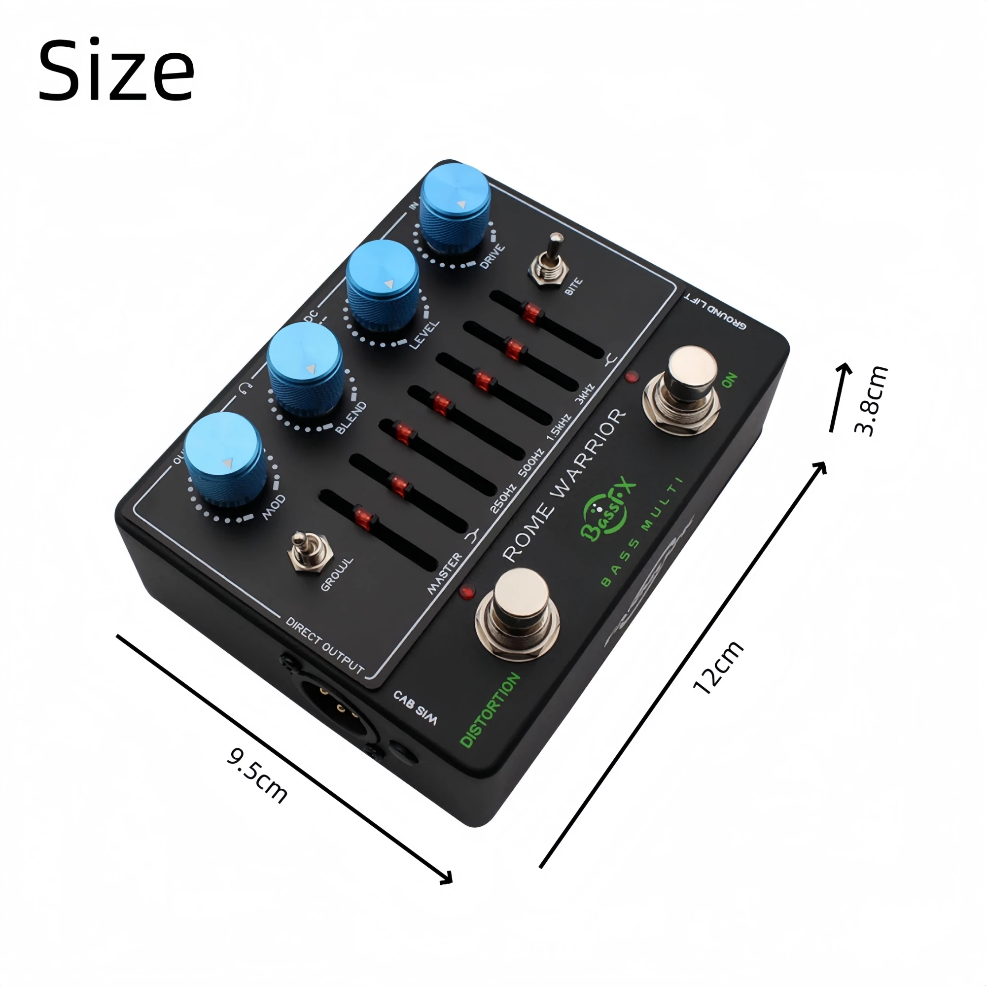 Fanmuzk ROME WARRIOR Bass Preamp Pedal DI Box 6-Band Graphic EQ Distortion Headphone Out Aux-In for Electric Bass Practice