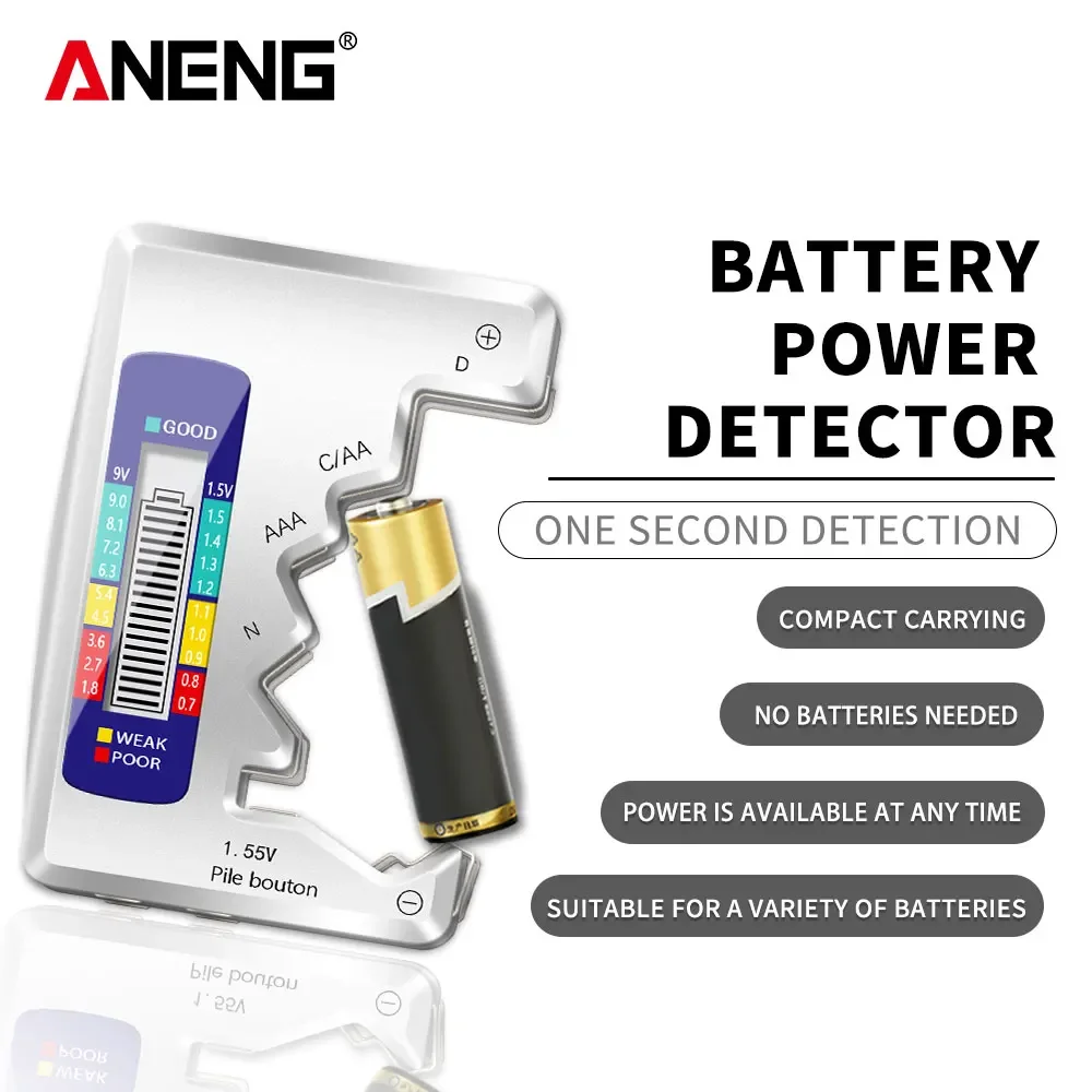 

ANENG LCD Display C AA AAA D N 9V 1.55V Universal Button Cell Battery Tester Volt Capacity Check Detector Capacitance Tool