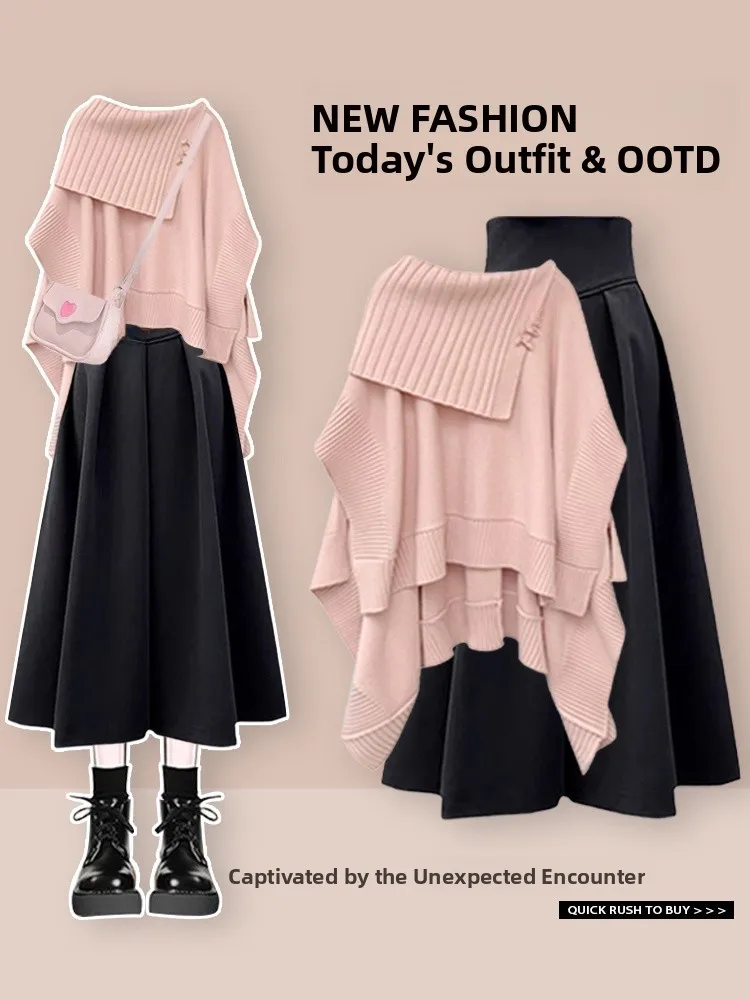 

Faionable Small Size Lazy Sle Women's Set High Waist Skirt Sweater Artistic Autumn New Arrival Ele Feel Student Schoo...