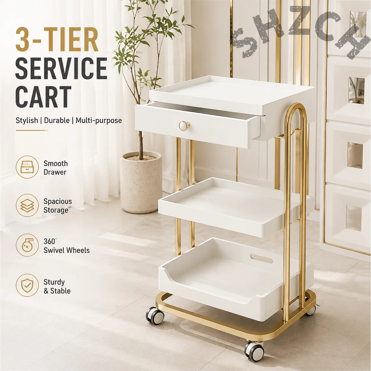 Portable Mobile Beauty Cart with Swivel Casters – Heavy-Duty Salon, Massage & Tattoo Tool Organizer