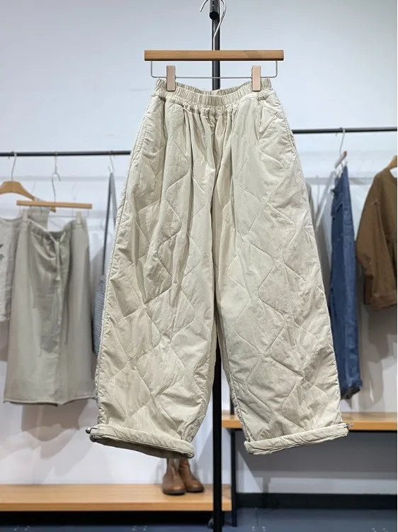 السراويل القطنية الدافئة واسعة الساق الفنية Sle الماس نمط جديد وصول الحلو Sle عالية الخصر مرونة الخصر لارتداء اليومي #1